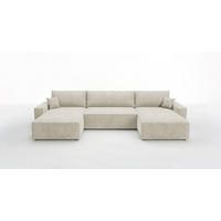 WOHNLANDSCHAFT VIENNA U-Form weiß Cord Poso 100 - Schlaffunktion, Bettkasten - Weiß, Textil (385/86/185cm) - Cornero