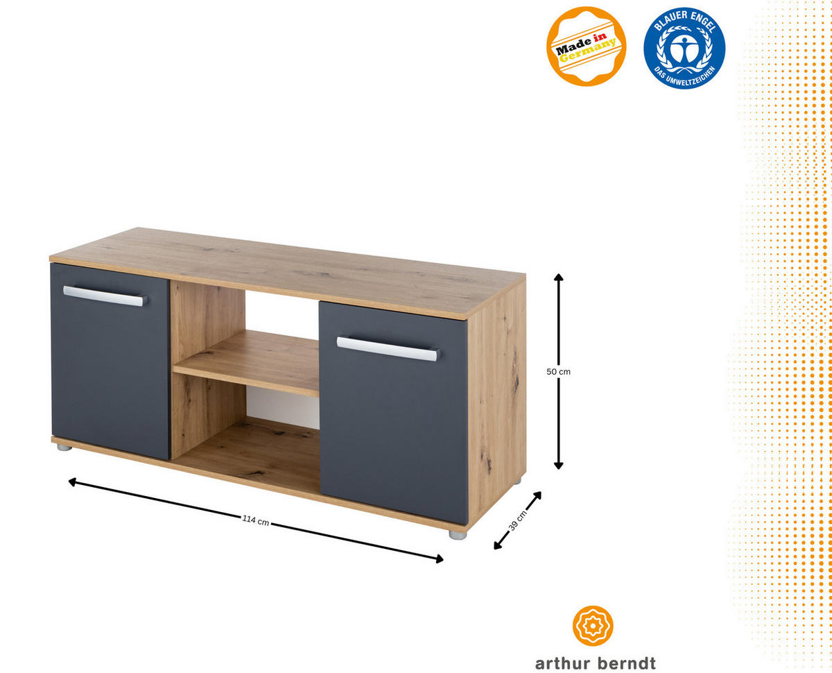 LOWBOARD 114/50/39 cm Fernsehtisch Alessio - Anthrazit/Silberfarben, Holzwerkstoff/Kunststoff (114/50/39cm) - arthur berndt