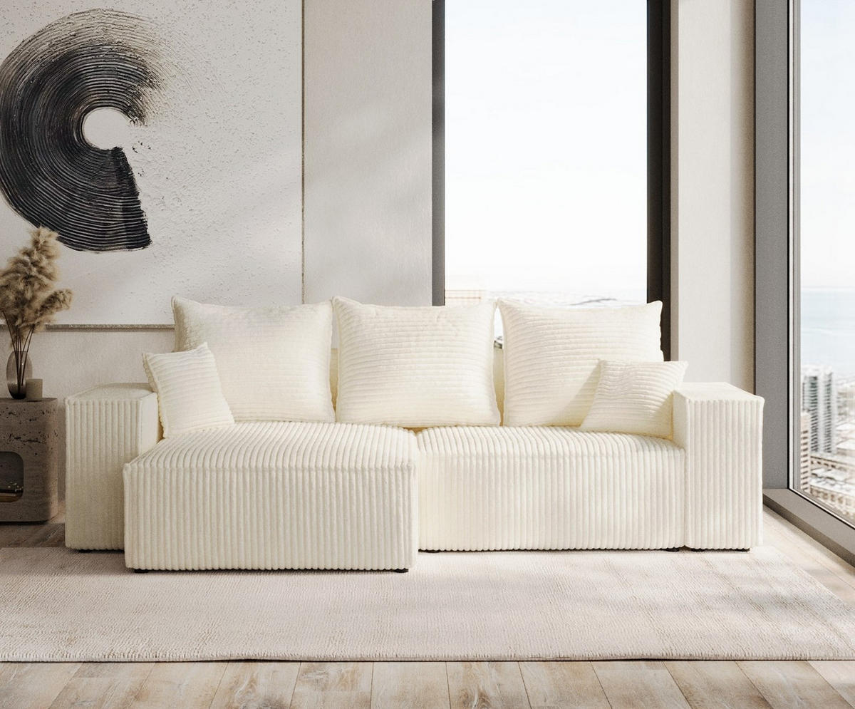 ROHOVÁ SEDAČKA SENSO, textil, Krémová - černá/krémová, dřevo/kompozitní dřevo (255/148cm) - AltaBeds
