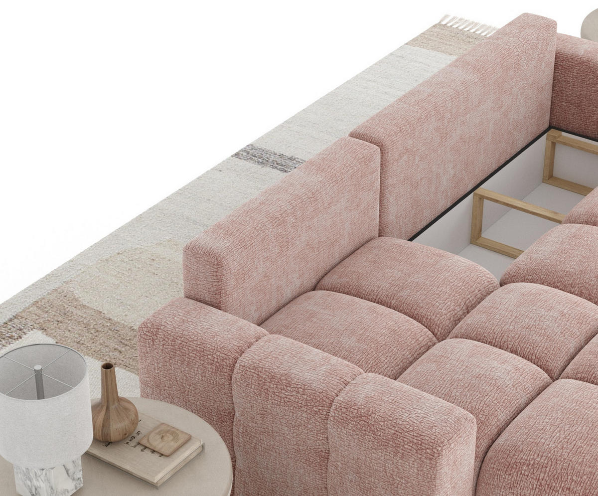ECKSOFA MIT SCHLAFFUNKTION Ucci Rosa Chenille - Schwarz/Rosa, Holz/Holzwerkstoff (233/142cm) - Maison de Reve