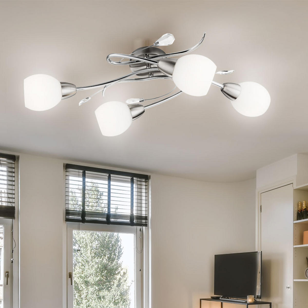 LED DECKENLEUCHTE Metall Silber Kristalloptik - Silberfarben, Glas (70/25/21cm) - Globo Lighting