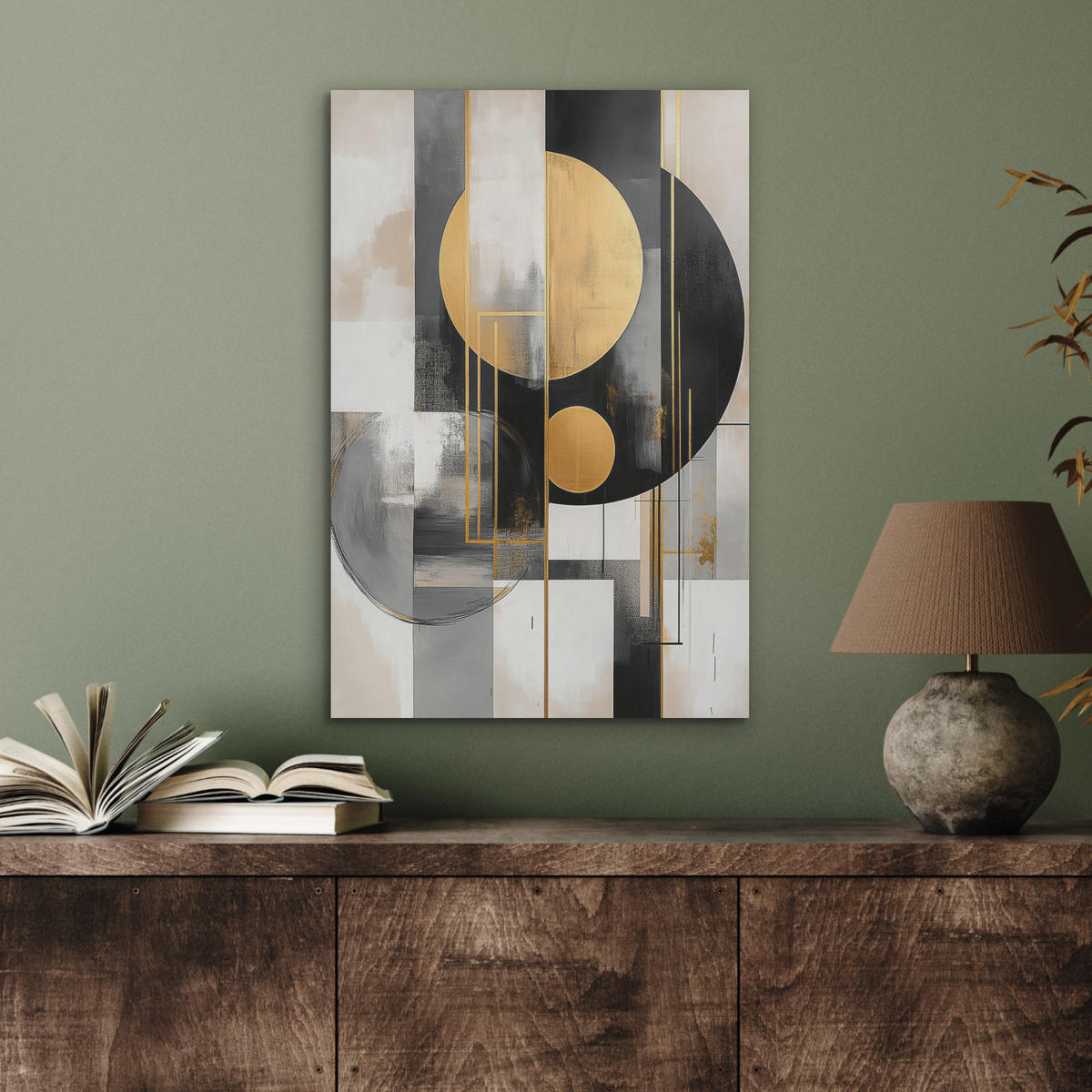 AKUSTIKBILD Abstrakt - Gold - Silber - Formen - Ästhetisch - Modern Kunstdruck Schlafzimmer 50x70 cm - Goldfarben, Kunststoff (50/70/0.9cm) - MuchoWow