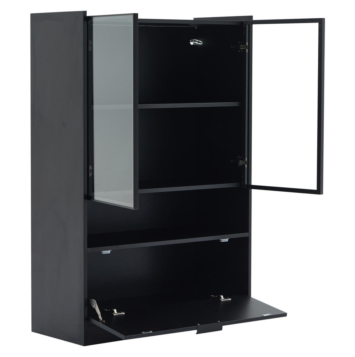 VITRINE 80/35/120 cm mit LED-Beleuchtung, Glastüren und Klapptür, Schwarz matt - Schwarz, Holzwerkstoff (80/120/35cm) - Redom