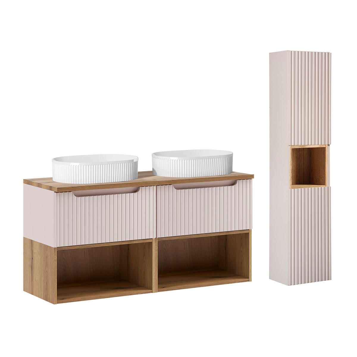 BADMÖBEL 120.4cm Riva 2er-Set Kaschmir - Beige, Holzwerkstoff (120.4/60/40cm) - Petits-meubles