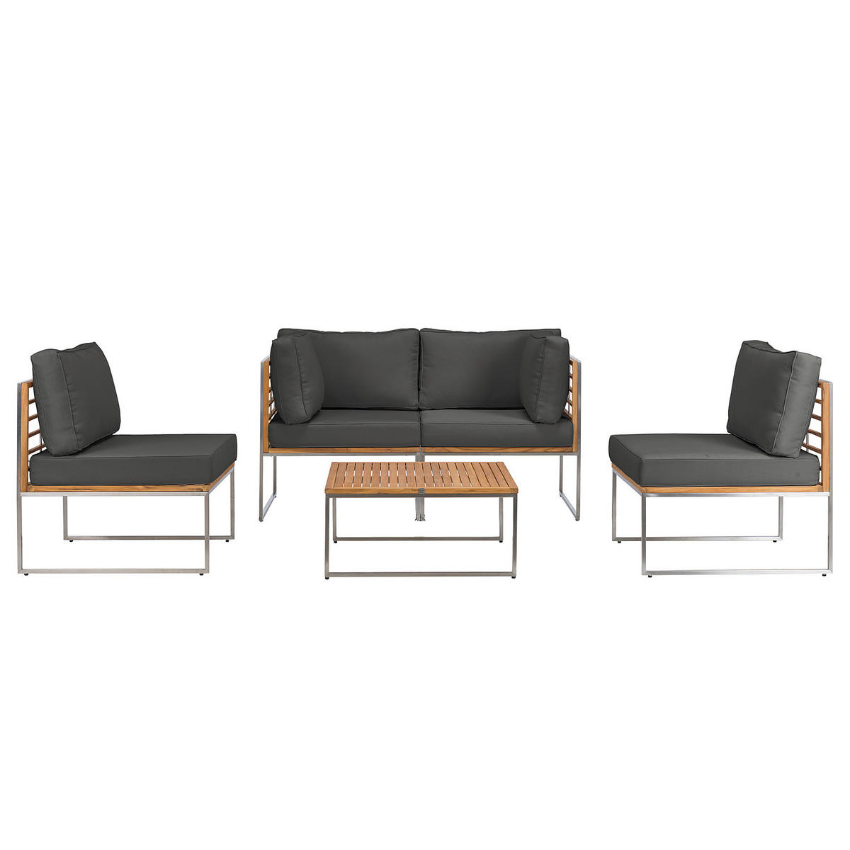 LOUNGEGRUPPE - 5-teilig - Webstoff / Teak massiv - Anthrazit, Holz/Textil - home24