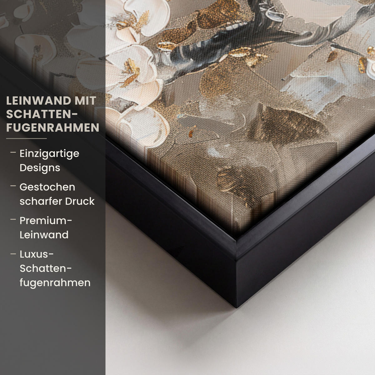 LEINWAND Bilder mit Rahmen - Blumen - Weiß - Gold - Beige - Luxus - 30x40 - Greige, Textil (30/40cm) - MuchoWow