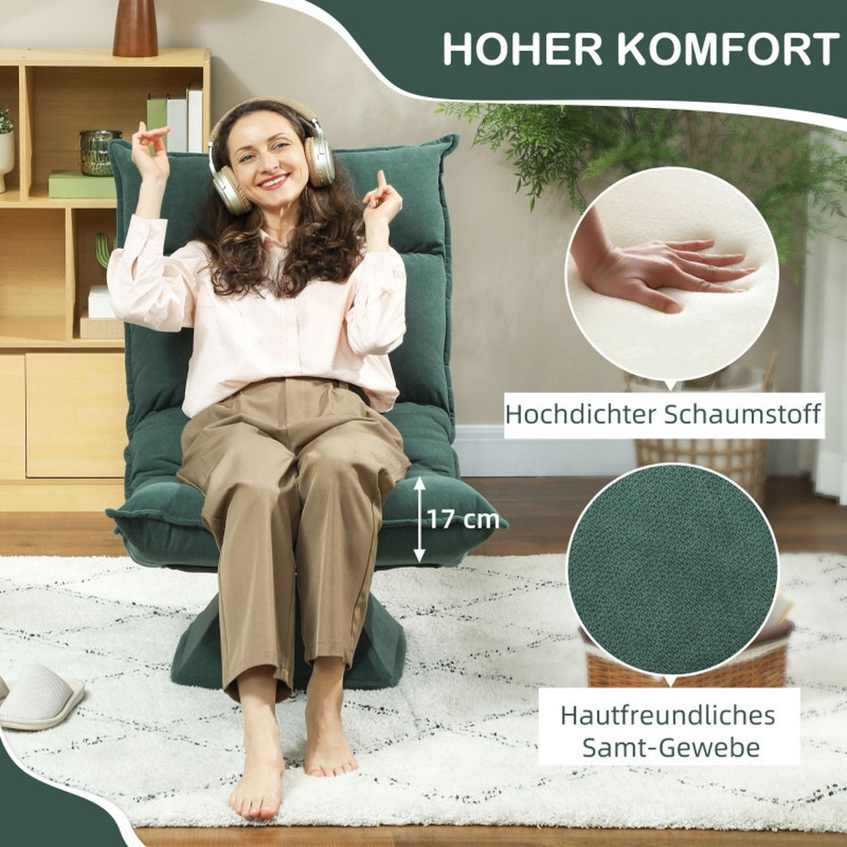BODENSTUHL Polyester mit 360° Drehfunktion, 5-fach verstellbarer Rückenlehne 70/62/95 cm Grün - Grün, Textil (62/95/70cm) - Redom