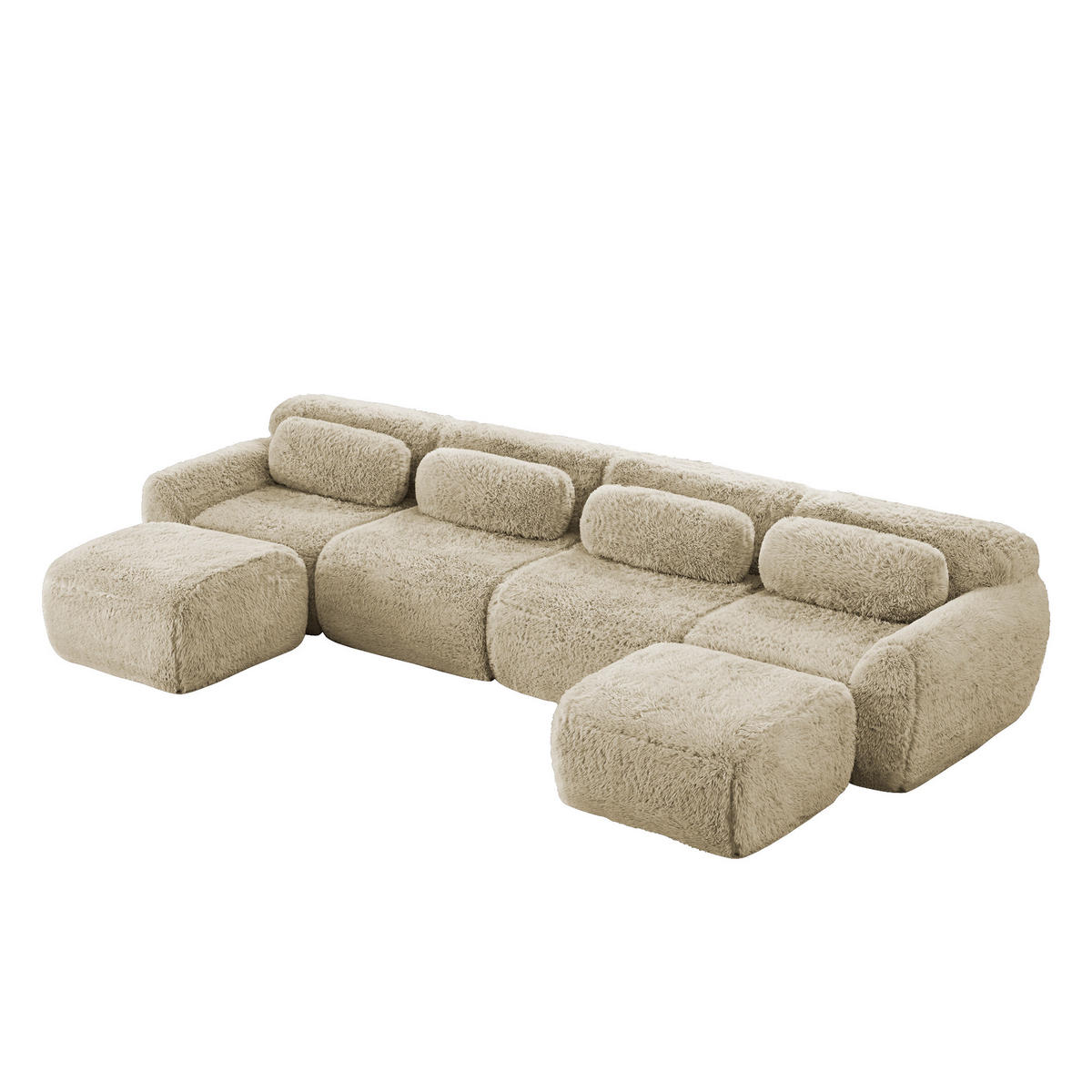 WOHNLANDSCHAFT Hellkhaki 378/179/73 cm 4-Sitzer Modular - Sandfarben, Textil (378/73/179cm) - PANGIVO