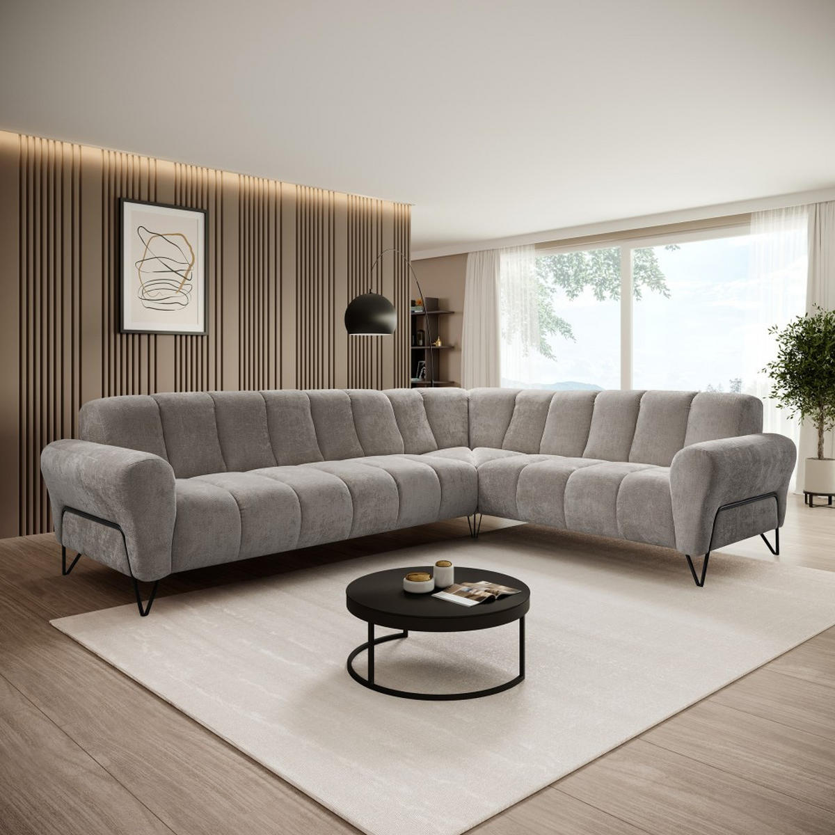 ECKSOFA Volare ohne Schlaffunktion Hellbraun rechts - Hellbraun/Schwarz, Textil/Metall (295/235cm) - Beautysofa