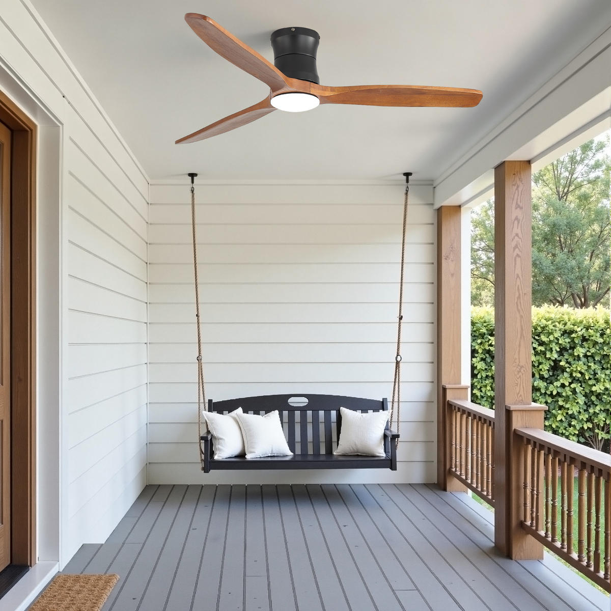 DECKENVENTILATOR 52Zoll LED Licht Holzflügel DC Motor Fernbedienung - Schwarz, Kunststoff (132.08/132.08/28.5cm) - CASIVA