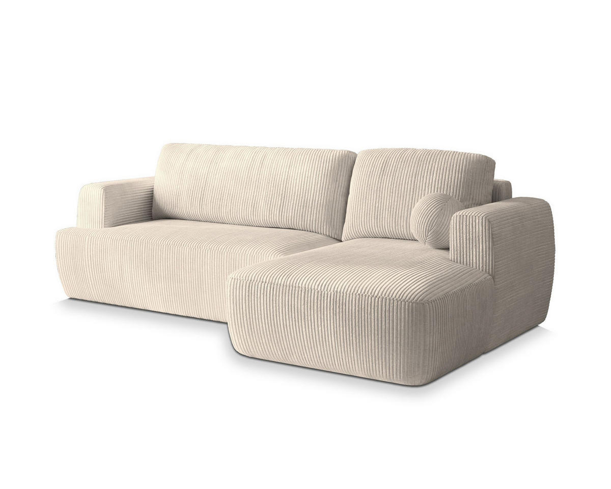 ECKSOFA SENTI P R-S Creme Kordstoff mit Schlaffunktion - Creme, Holz (246/148cm) - MASSENO