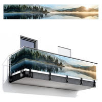 BALKON-SICHTSCHUTZ See - Nebel - Berge - Landschaft - Hellblau, Kunststoff (500/80cm) - MuchoWow