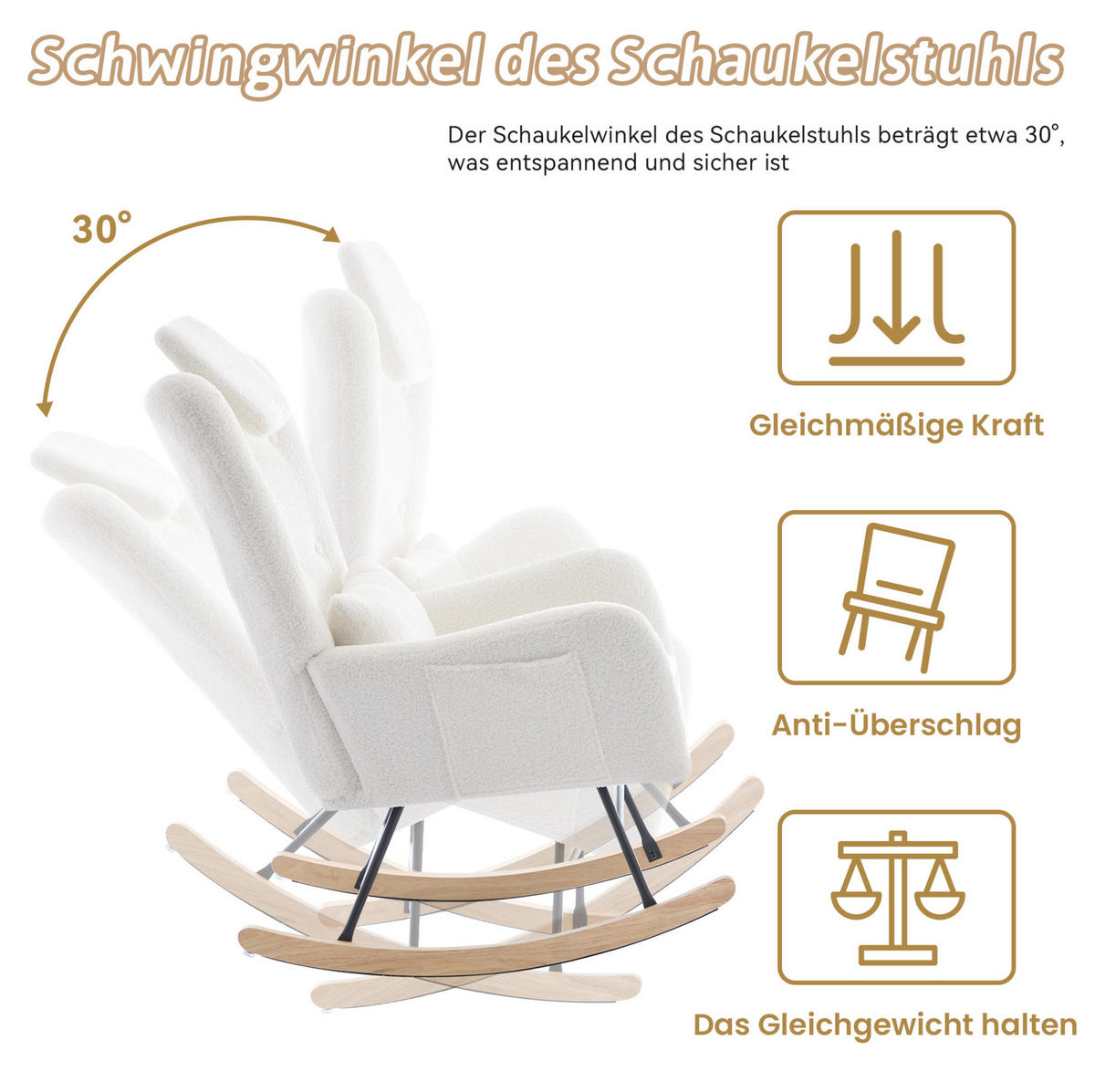 SCHAUKELSTUHL Teddy-Samt mit Hocker und Taschenablage 73/92/102 cm Weiß - Weiß, Holz/Textil (92/102/73cm) - Redom