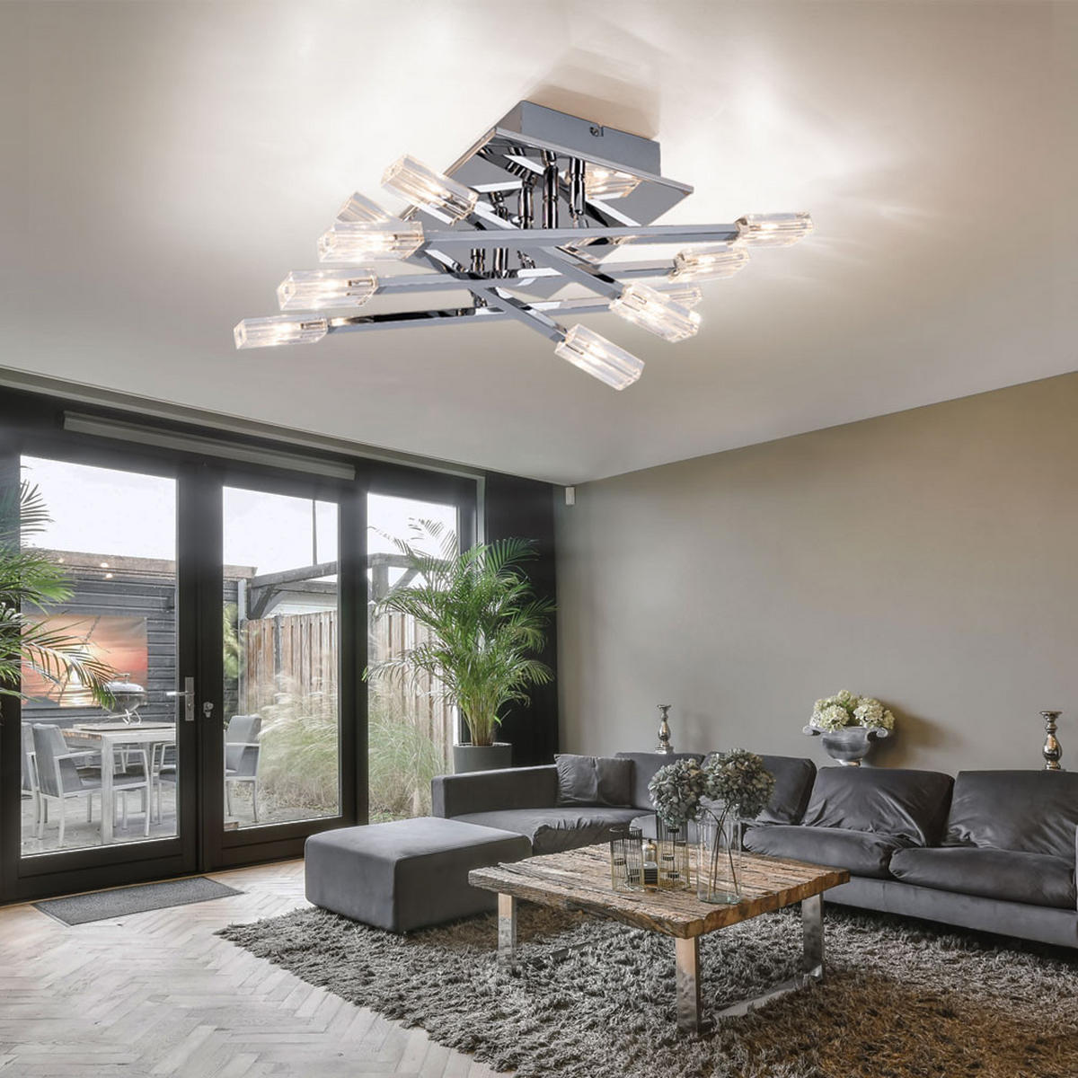 LED DECKENLEUCHTE TRIBAL Glas Silber - Silberfarben, Glas (51.5/28/11cm) - Globo Lighting