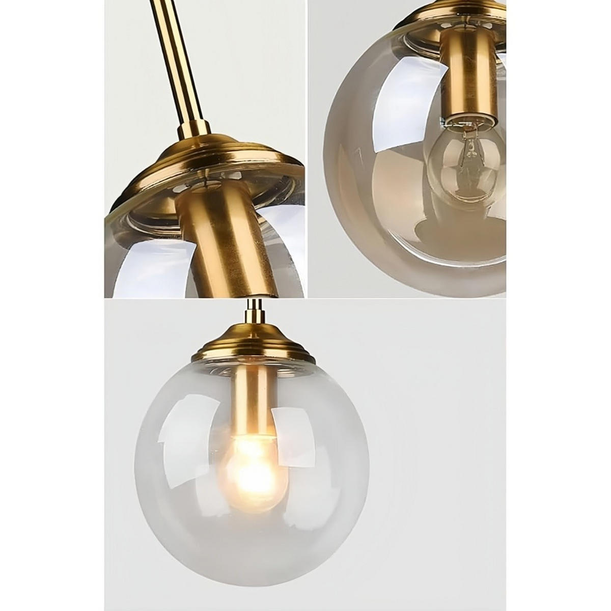 PENDELLEUCHTE Messing Industrievintage 3-flammig, Bernstein-Glas Kugel E27 - Platinfarben, Glas (13/85/13cm) - Weltevree