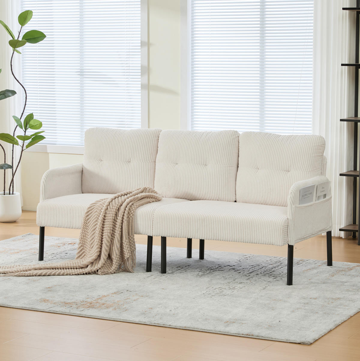 3-SITZER-SOFA 171/72/80 cm aus Cord mit Seitentasche Beige - Beige, Textil (72/80/171cm) - Modenvie