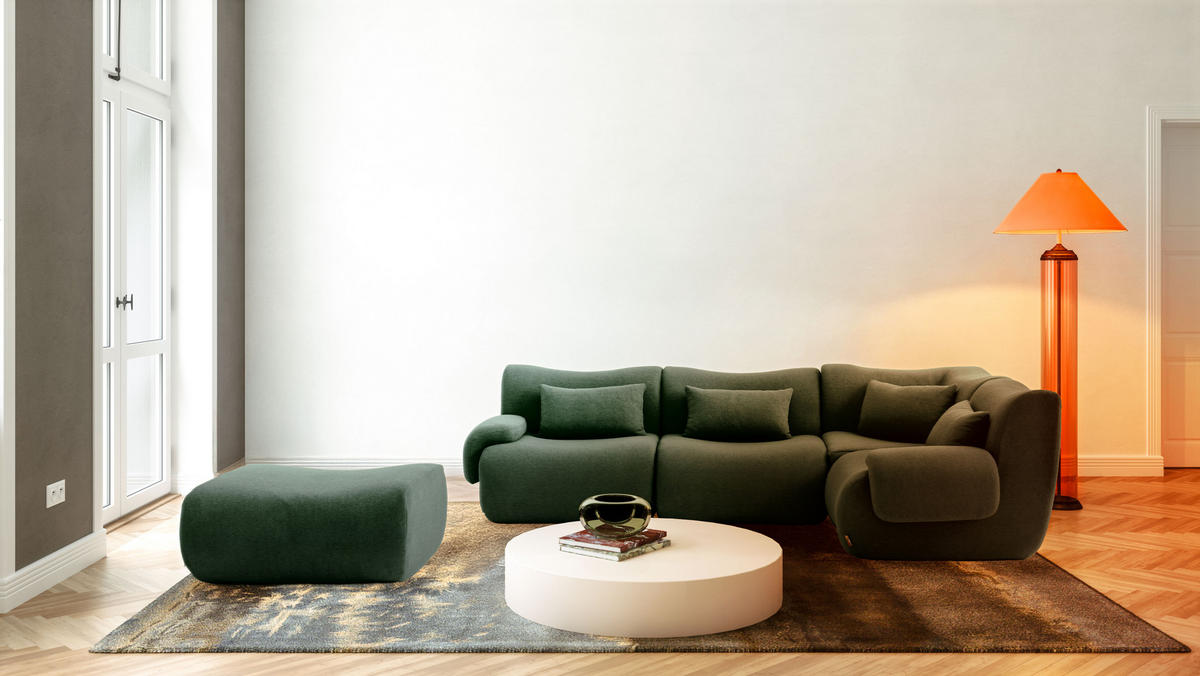 ECKSOFA Bouclé-Stoff Waldgrün - Waldgrün, Textil (269/190cm) - MILYsofa