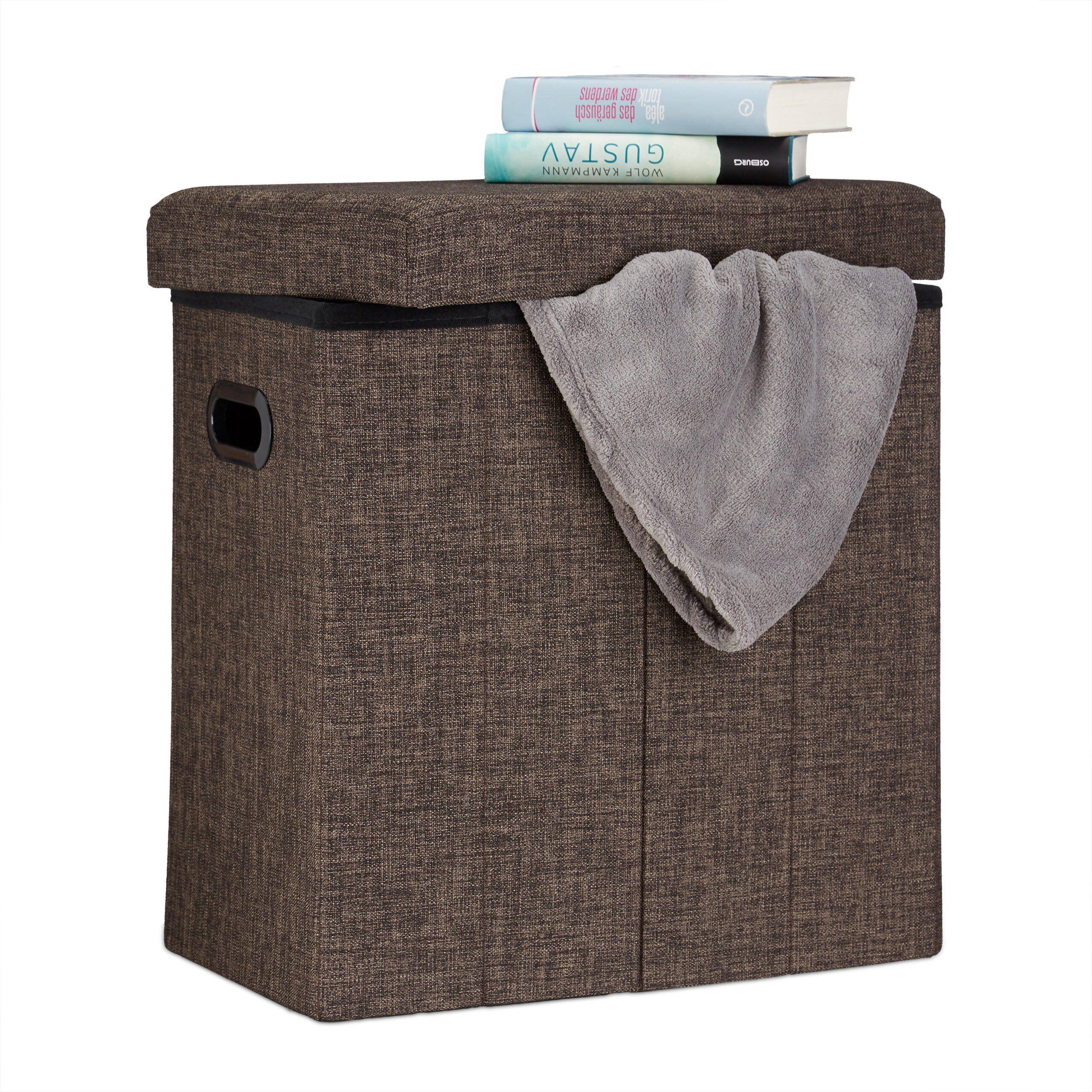 TABURET Smeđa sklopivi s prostorom za pohranu - smeđa, drvni materijal/tekstil (46/49.5/25.5cm) - Relaxdays