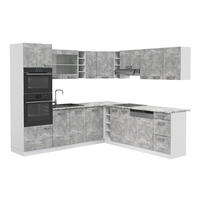 ECKKÜCHE R-Line, Beton/Weiß, 247 x 237 cm, AP Marmor - Weiß/Grau, Holzwerkstoff (247/81.6/60cm) - Vicco