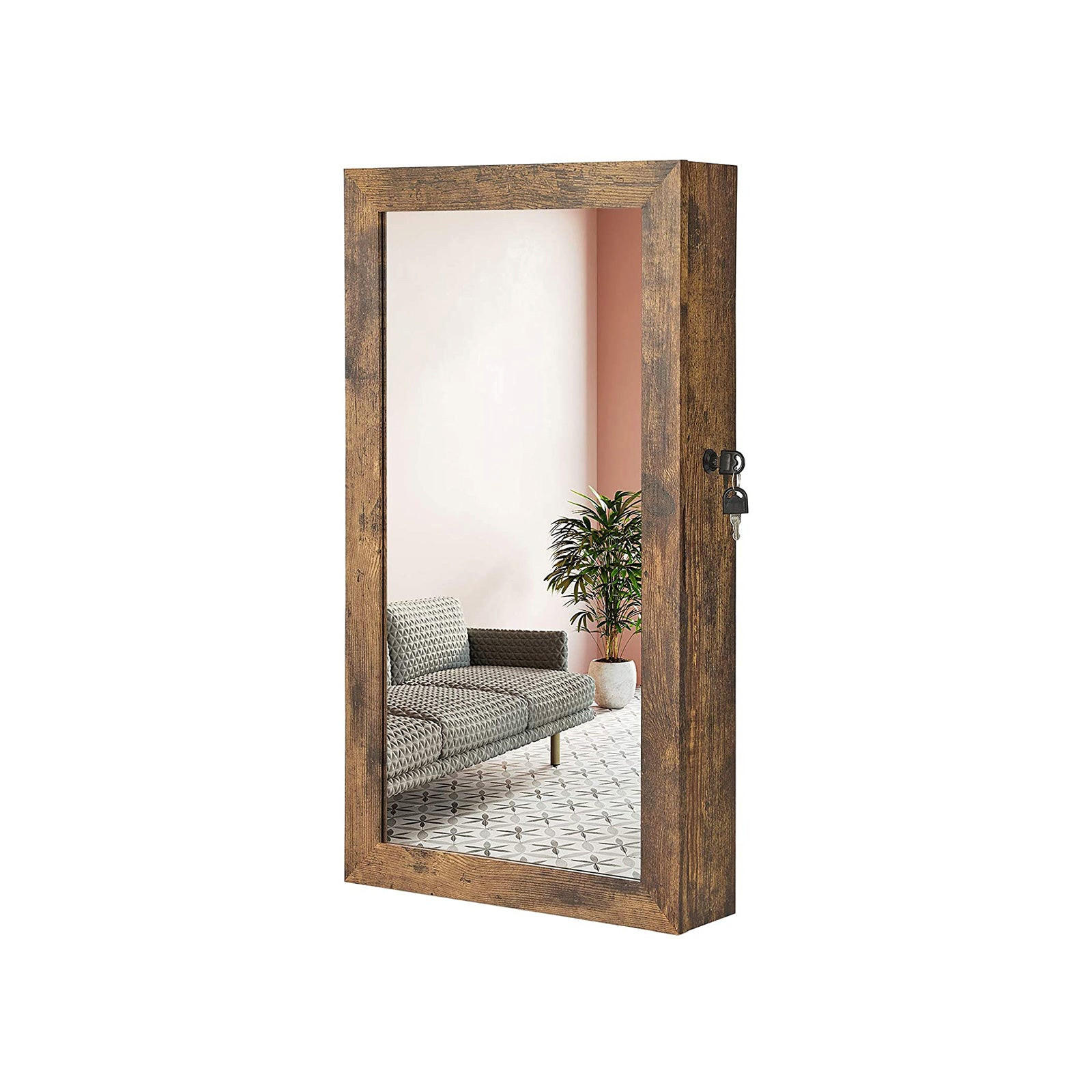SCHMUCKSCHRANK WANDSPIEGEL HÄNGEND - Braun, Holzwerkstoff (10/37cm) - Hansiro