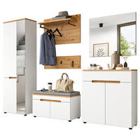GARDEROBEN-SET weiß, Eiche Artisan 7-teilig, Komplett-Set mit Soft-Close und Sitzkissen - Weiß, Glas/Holzwerkstoff (255/190/37cm) - Inn.Furn