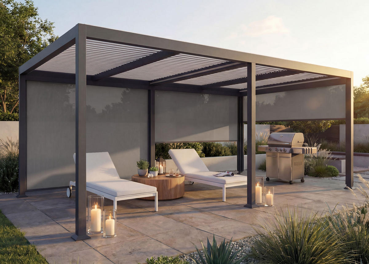 ALU PERGOLA MIT SEITENWAND Anthrazit - Anthrazit, Metall (590/224/306cm) - MCW