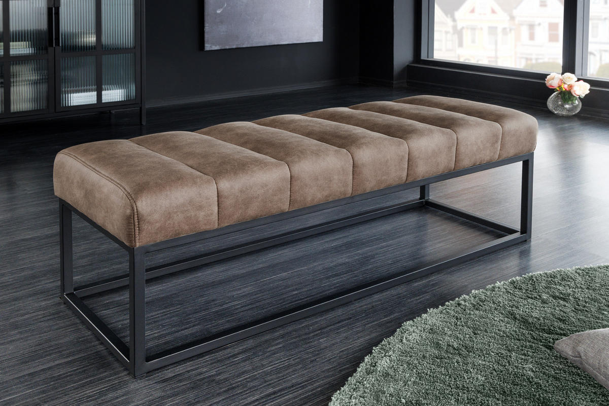 SITZBANK PETIT BEAUTÉ Microfaser Taupe 110 cm - Taupe/Schwarz, Textil/Metall (108/40/40cm) - riess-ambiente