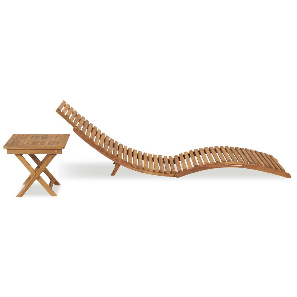 KLAPPBARE Sonnenliege mit Tisch Massivholz Teak - Braun, Holz (50/55/175cm) - furnicato