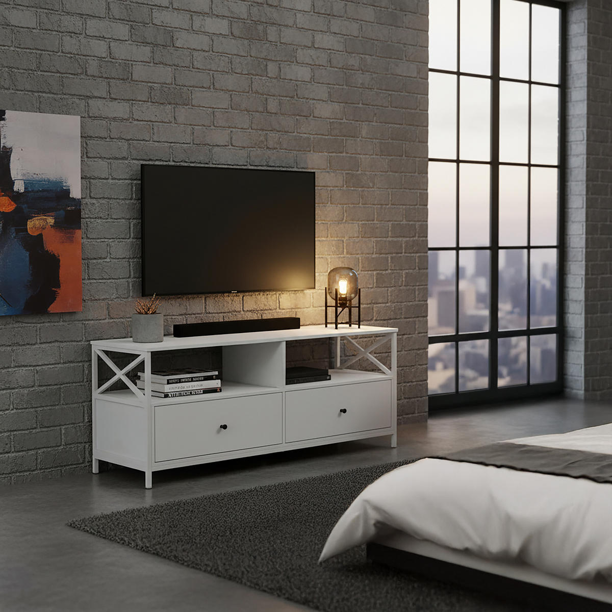 TV-LOWBOARD - Weiß, Holzwerkstoff/Metall (120/50/40cm) - Relaxdays