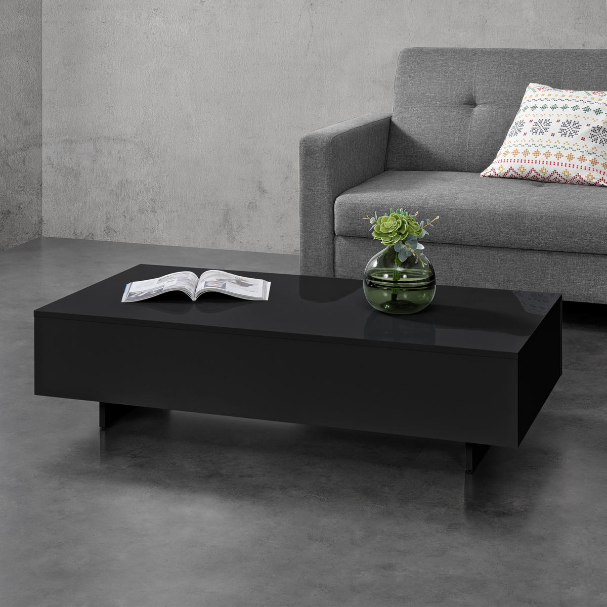 COUCHTISCH Lärketorp 115/55/31 - Schwarz Hochglanz, Holzwerkstoff (55/115/31cm) - [en.casa]
