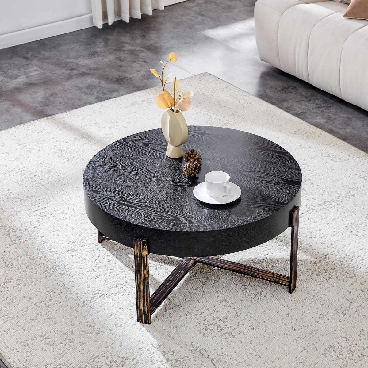 COUCHTISCH DE-002 Retro Schwarz/Antikbronze - Schwarz, Holzwerkstoff (68/68/36cm) - ComfortXL