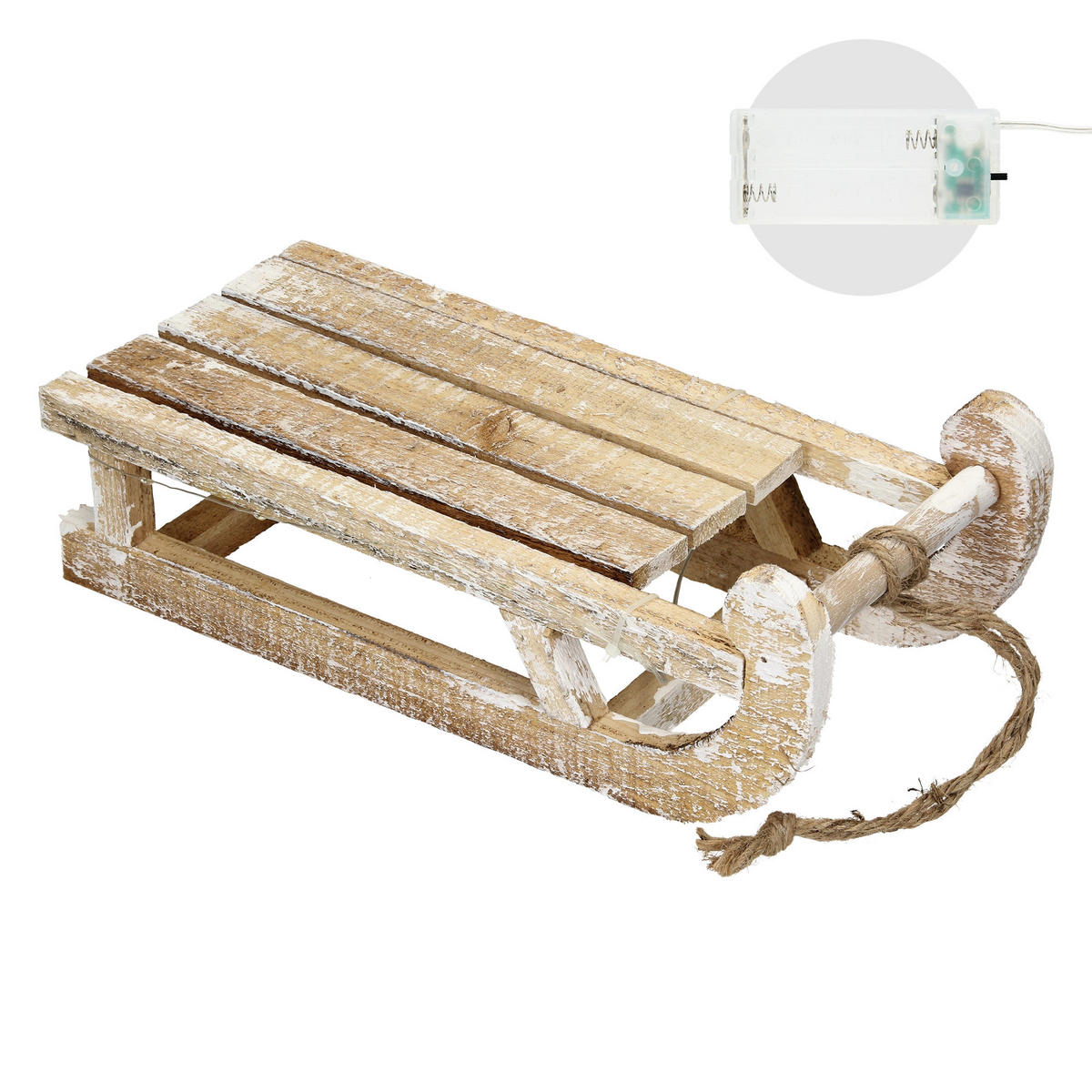 WEIHNACHTSSCHLITTEN 31,5 cm aus Holz Braun mit 25 LED - Braun, Holz (14.5/10.5/31.5cm) - ECD-Germany