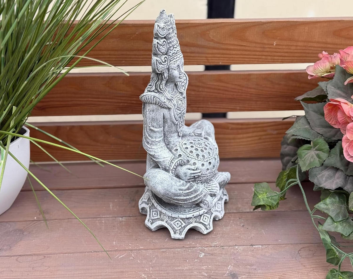 STEINFIGUR indische Göttin Sarasvati frostfest Steinguss massiv - Grau, Stein (12/28/12cm) - stoneandstyle