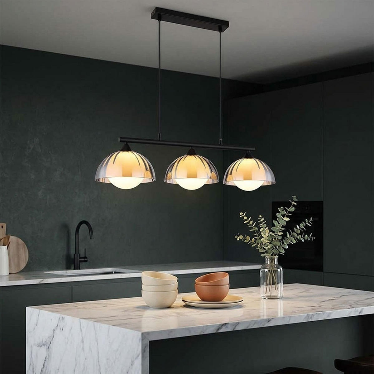 HÄNGELEUCHTE EVA Metall Glas Rauch Opal Schwarz 3-flammig - Schwarz, Glas (70/20/120cm) - Globo Lighting