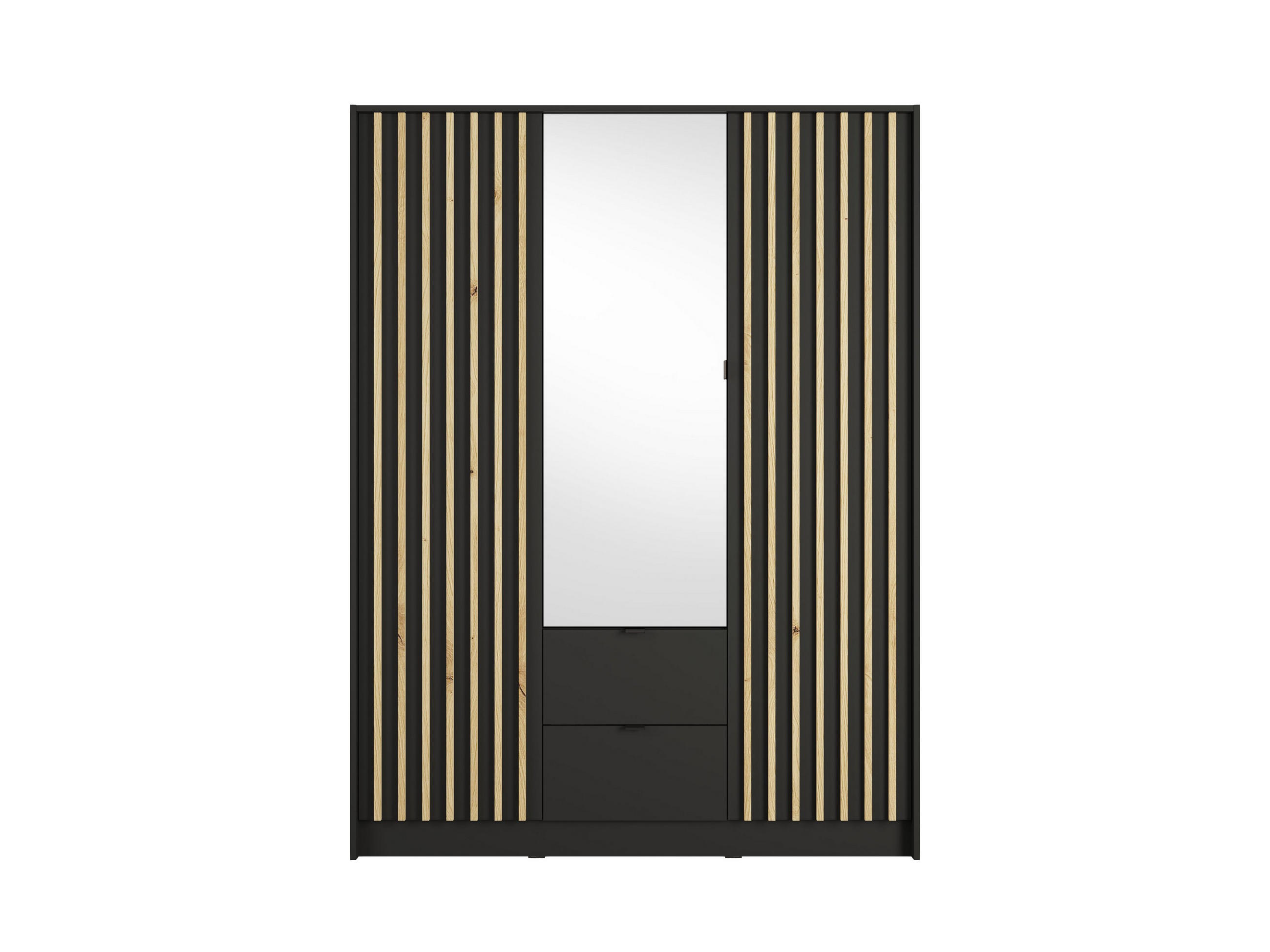 DREHTÜRENSCHRANK SATREN 150,8/200,5/54,5cm 3-türig mit Spiegel Schwarz - Schwarz/Eiche Artisan, Holzwerkstoff (150.8/200.5/54.5cm) - MASSENO