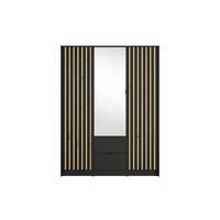 DREHTÜRENSCHRANK SATREN 150,8/200,5/54,5cm 3-türig mit Spiegel Schwarz - Schwarz/Eiche Artisan, Holzwerkstoff (150.8/200.5/54.5cm) - MASSENO