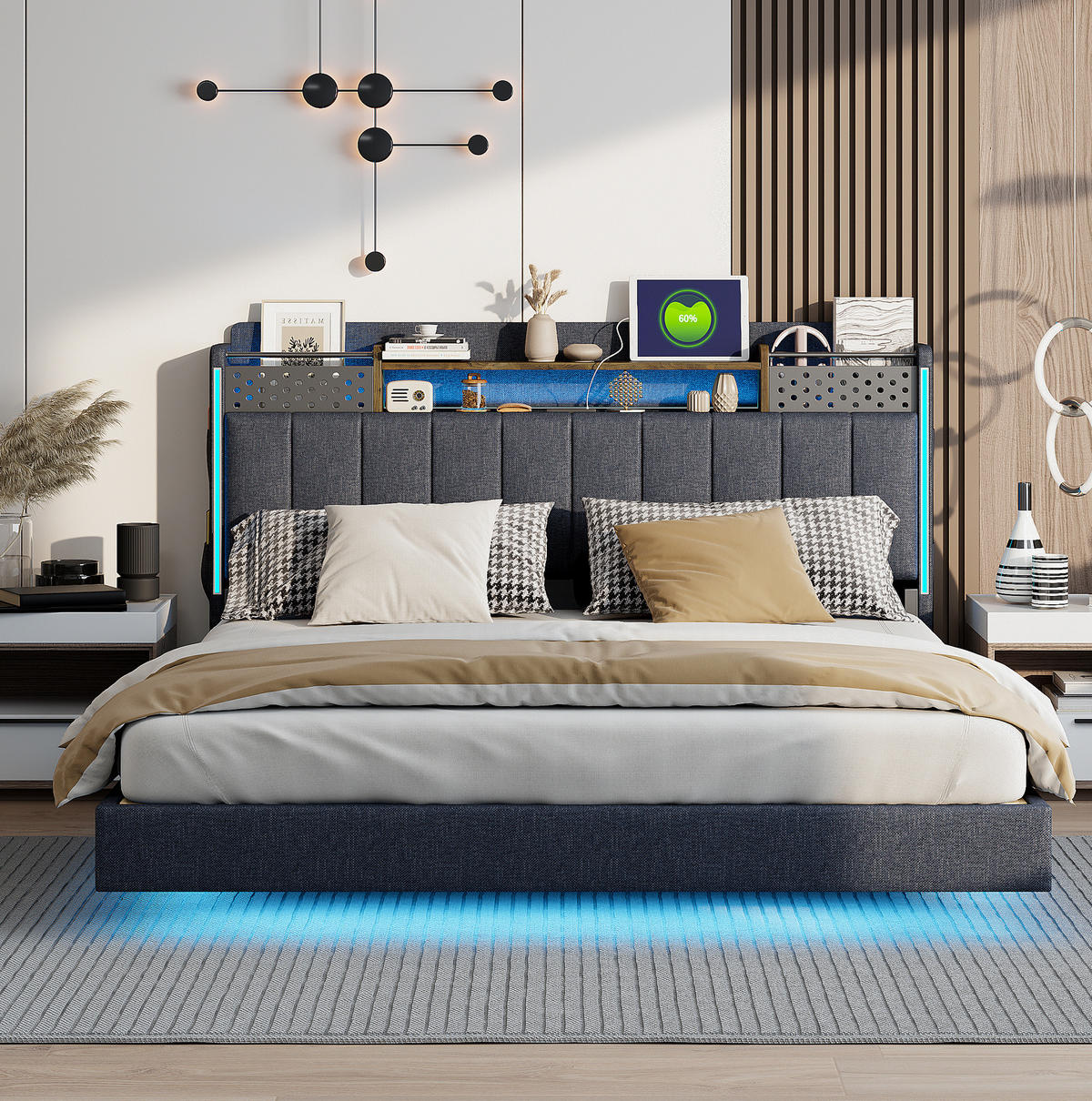 POLSTERBETT mit LED, USB und Stauraum 160x200 cm Grau - Grau, Metall (160/200cm) - Meubliv