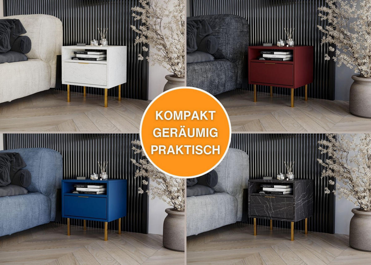 NACHTSCHRANK Weiß 50/54/39cm - Goldfarben/Schwarz, Holzwerkstoff (50/54/39cm) - CraftPAK