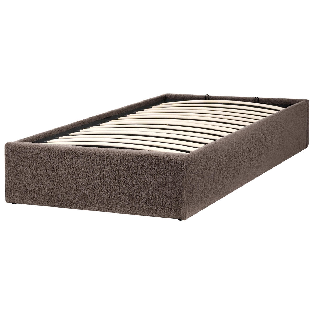 SÄNG med förvaring utan huvudgavel 90/200 cm bouclé taupe Dinan - Taupe, Textil (90/200cm) - Beliani