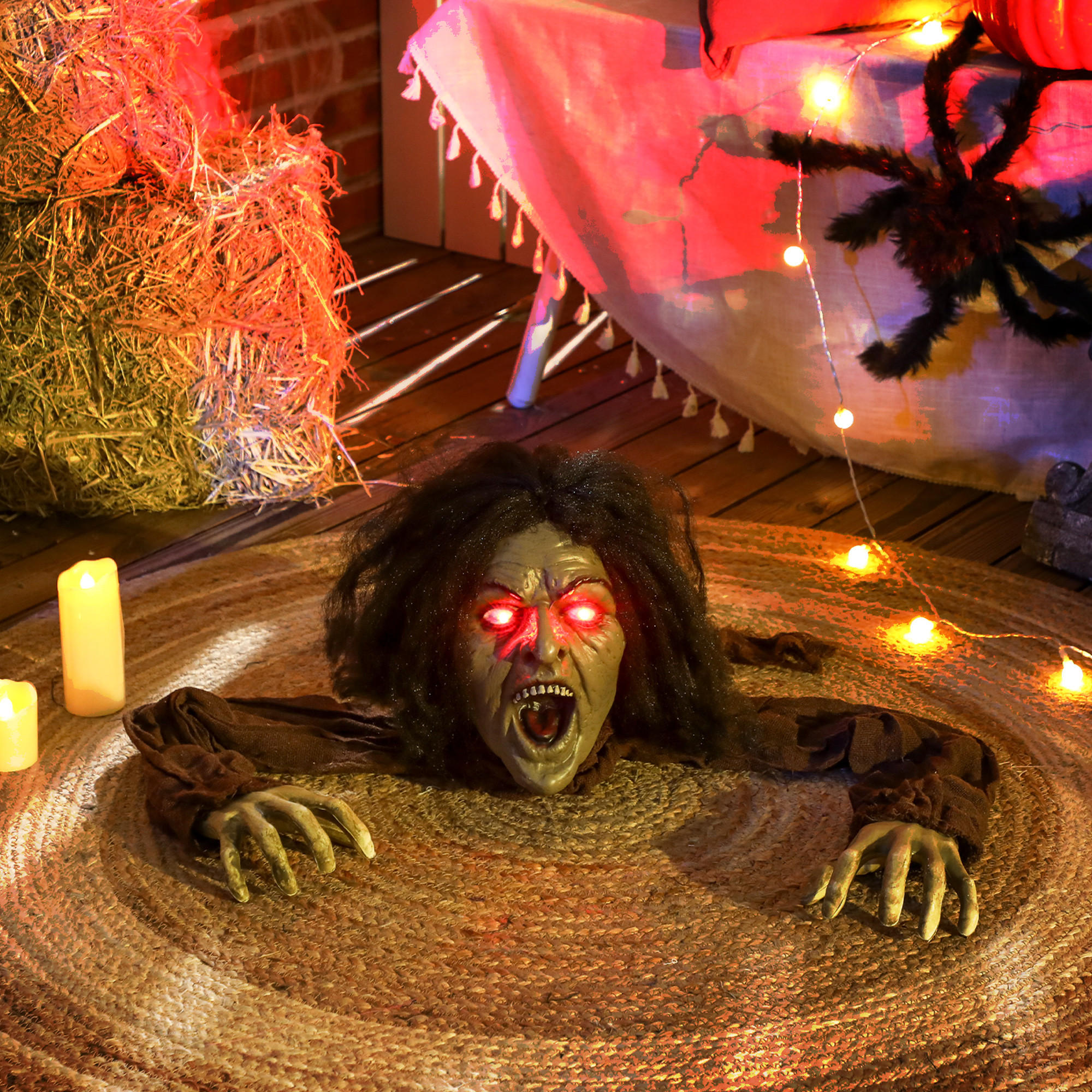 HALLOWEEN-DEKORATION kriechender Zombie 140 cm mit LED-Augen, Soundfunktion - Braun, Textil (60/20/140cm) - Outsunny