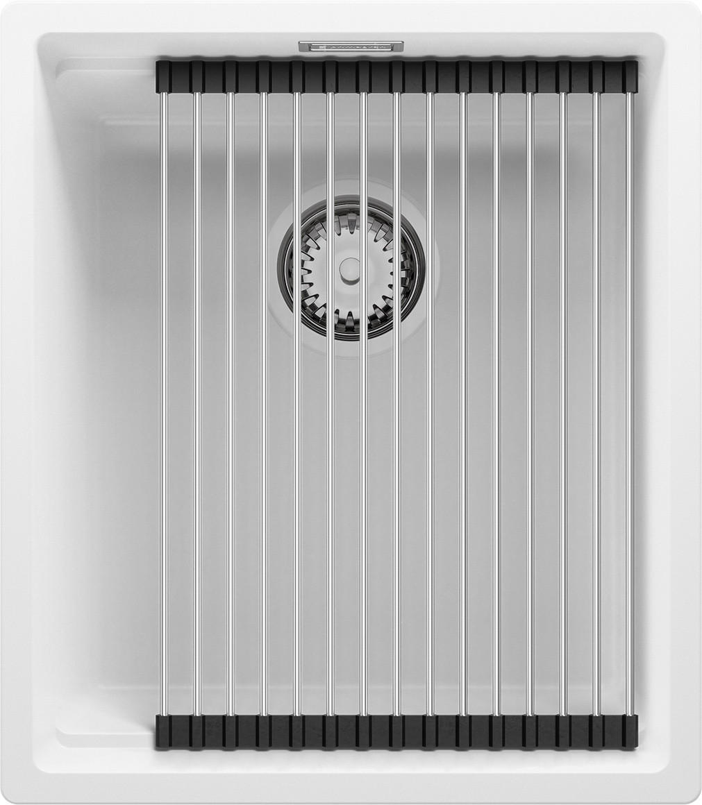 SPÜLBECKEN Praga Slim, 2-er set Weiß 41/47 cm 1 Becken + Ablauf-Set + Aufrollbare Abtropffläche ab 45er Unterschrank - Chromfarben/Weiß, Kunststoff (41/20/47cm) - Primagran