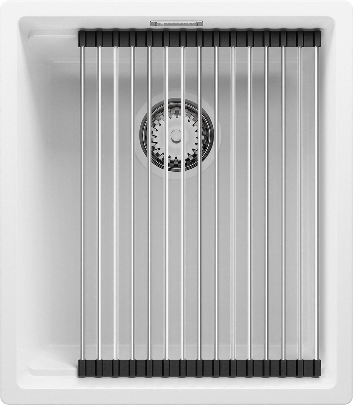 SPÜLBECKEN Praga Slim, 2-er set Weiß 41/47 cm 1 Becken + Ablauf-Set + Aufrollbare Abtropffläche ab 45er Unterschrank - Chromfarben/Weiß, Kunststoff (41/20/47cm) - Primagran