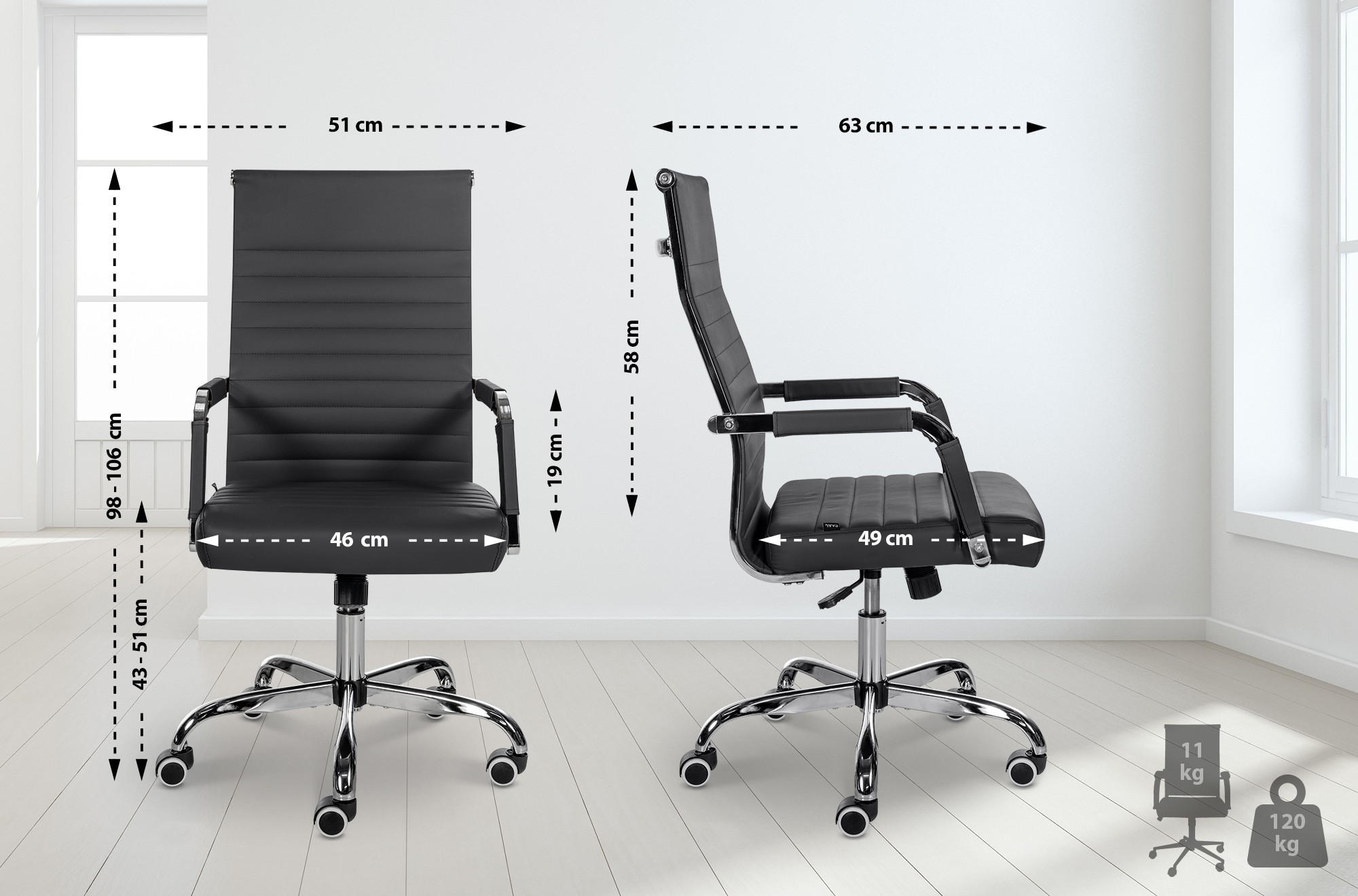 DREHSTUHL Lederlook schwarz - Schwarz, Textil/Metall (51/98/63cm) - CLP