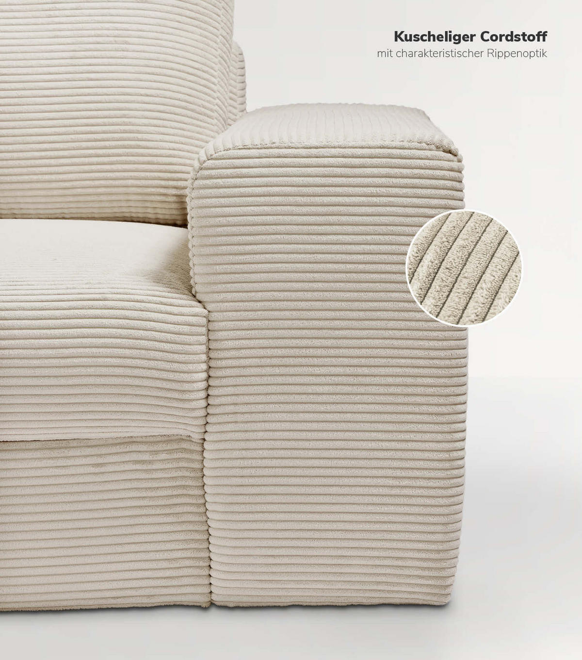 ECKSOFA Der Klassiker Recamiere rechts - Beige, Textil (280/190cm) - Mokebo