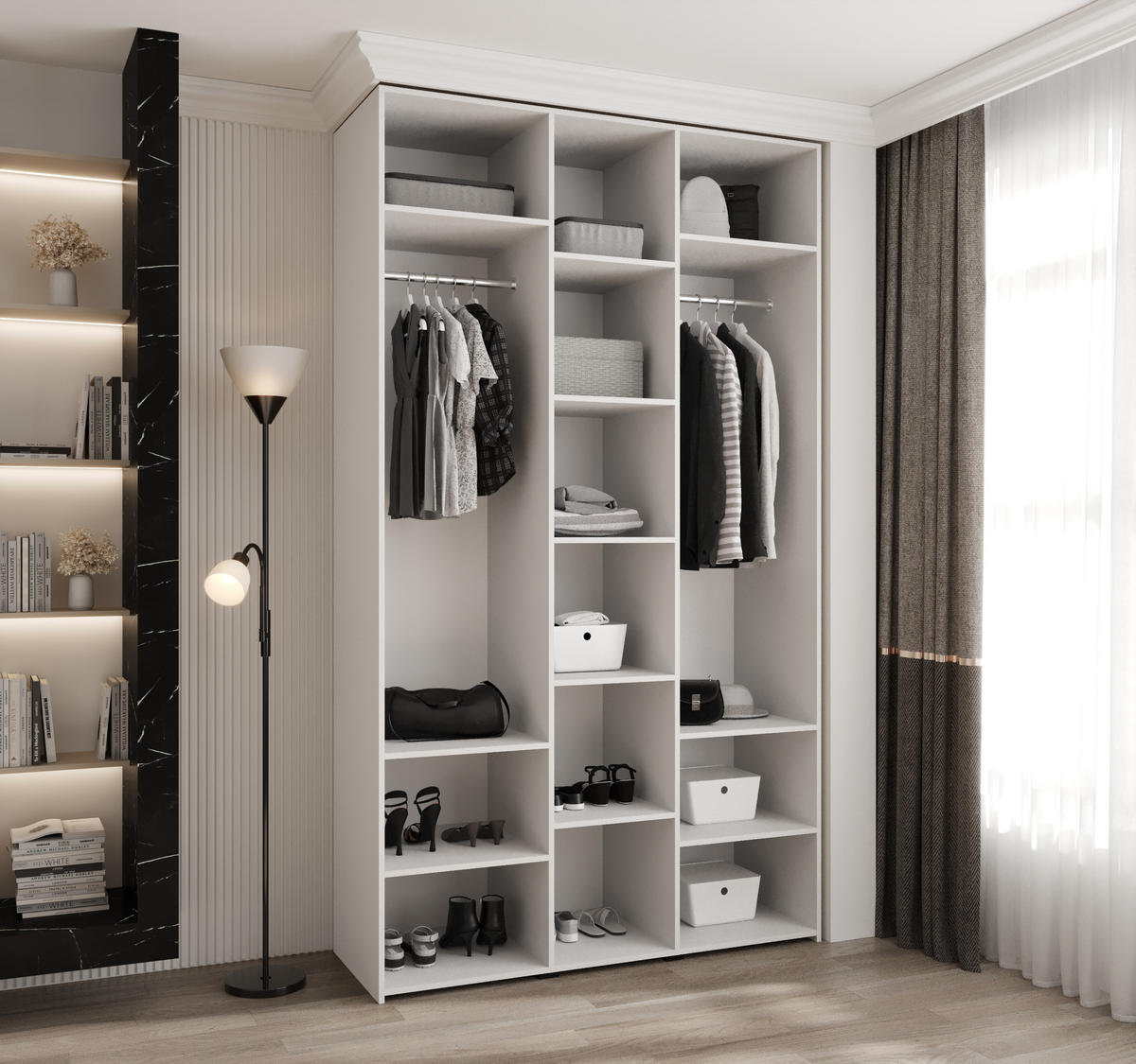DREHTÜRENSCHRANK 245,5/140/50 3-türig - Schwarz/Weiß, Holz/Metall (140/245.5/50cm) - Abiks Möbel
