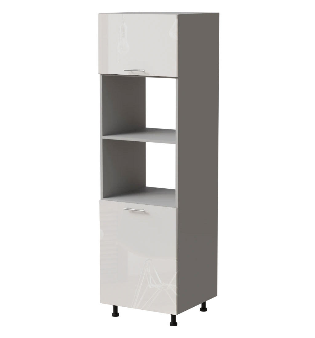 Feldmann-Wohnen Backofenumbauschrank Weiß Hochglanz, Grau 60x207x59 cm
