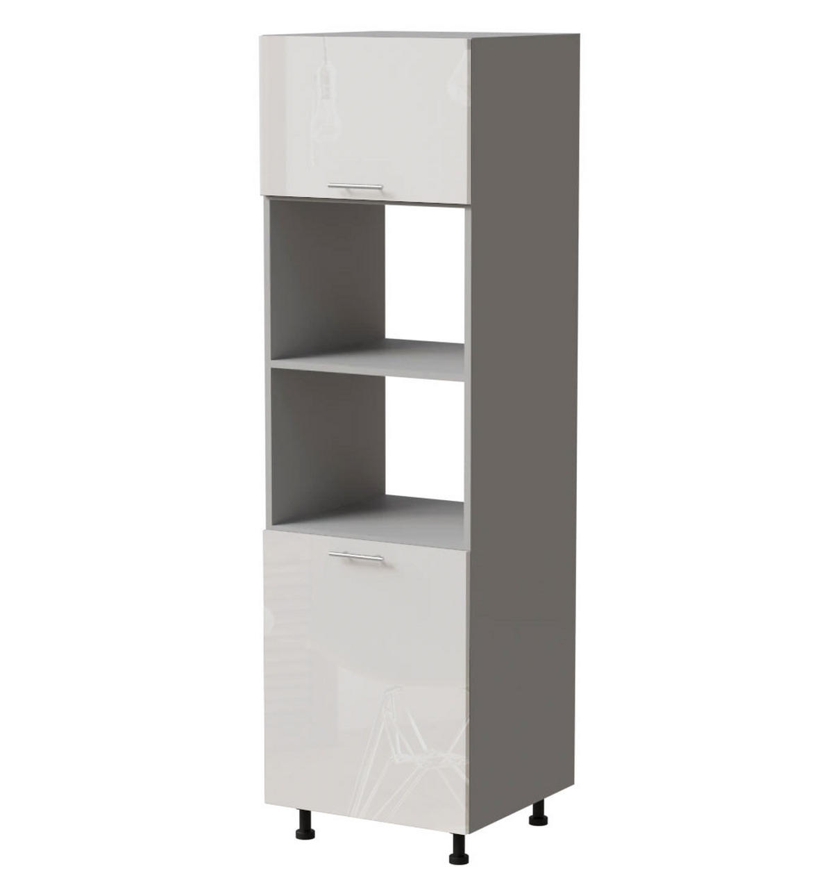 BACKOFENUMBAUSCHRANK Essen D14/RU/60/207 Weiß Hochglanz / Grau Matt 60 / 59 / 207cm - Weiß Hochglanz/Grau, Holz/Holzwerkstoff (60/207/59cm) - Feldmann-Wohnen