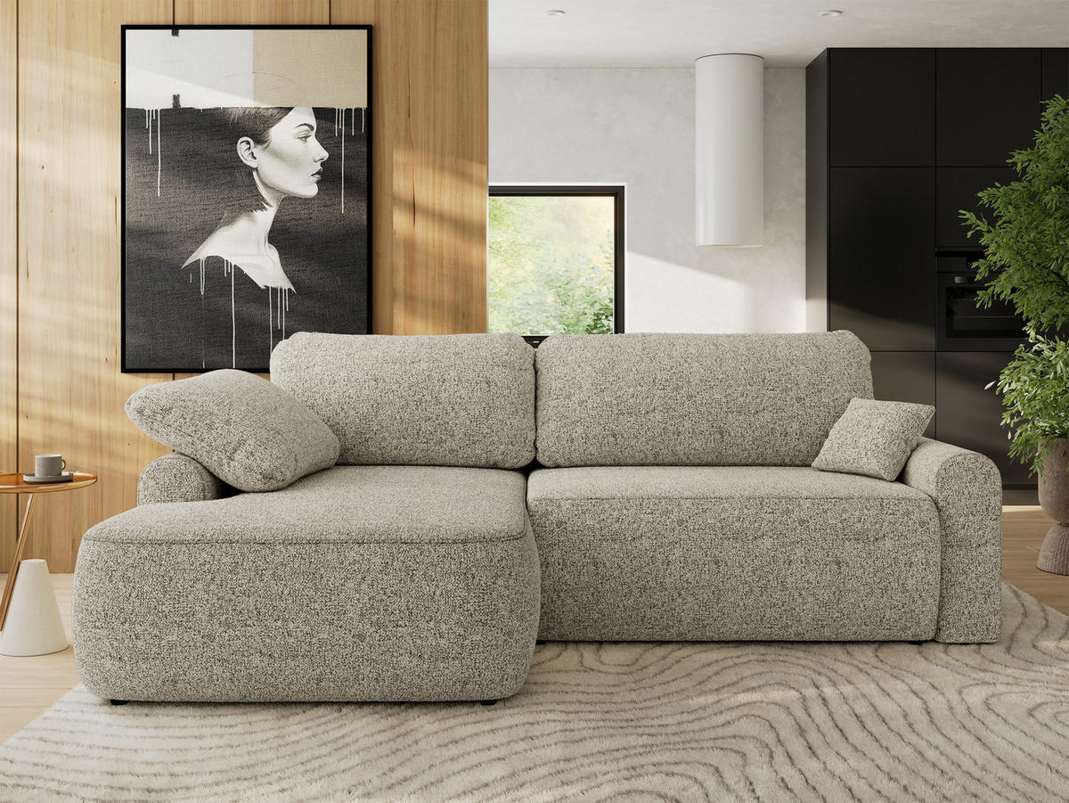 ECKSCHLAFSOFA CUBO L Beige Struktur - links - Beige/Schwarz, Kunststoff/Textil (273/187cm) - MKS