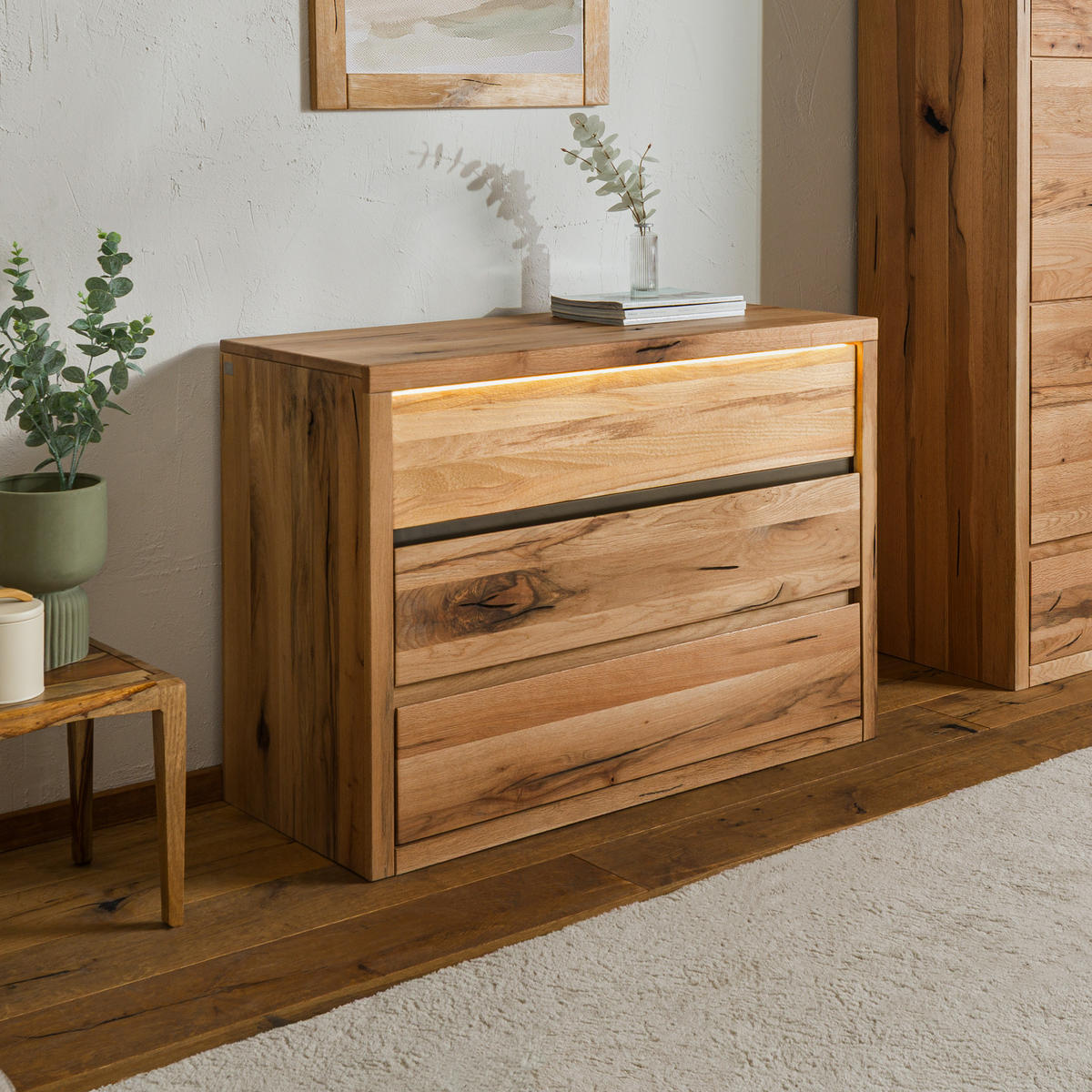 KOMMODE Wild-/Zerreiche 105x45x75 natur geölt MONTREUX LUX #133 - Naturfarben, Holz (105/75/45cm) - Massivmoebel24