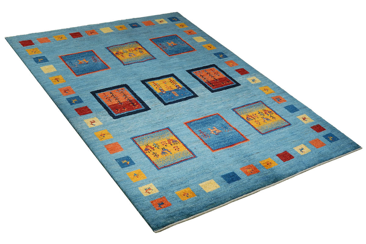 TEPPICH Rizbaf Blau 204/150 cm Schurwolle - Blau, Textil (150/204cm) - Looma